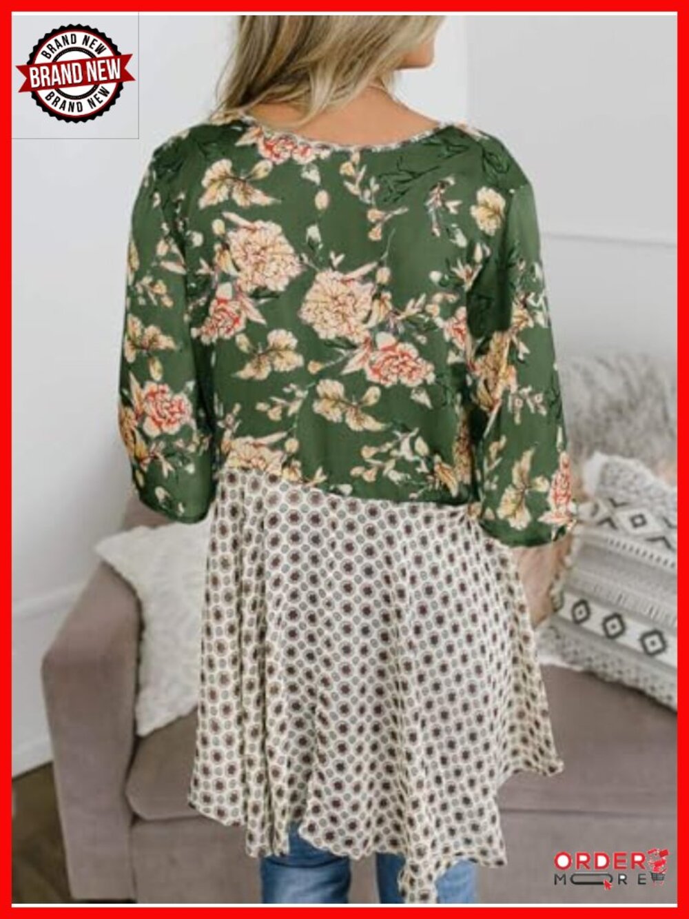 Tie Front Kimono Cardigan Floral Lightweight Ruffle 3/4 Sleeve Boho Beach Cover - Picture 2 of 6